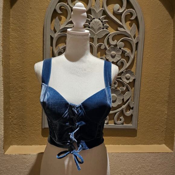 Haute Monde Velvet Corset L Jewel Teal Whimsigoth Gothic Fairy Lace Up Bustier - Picture 3 of 10